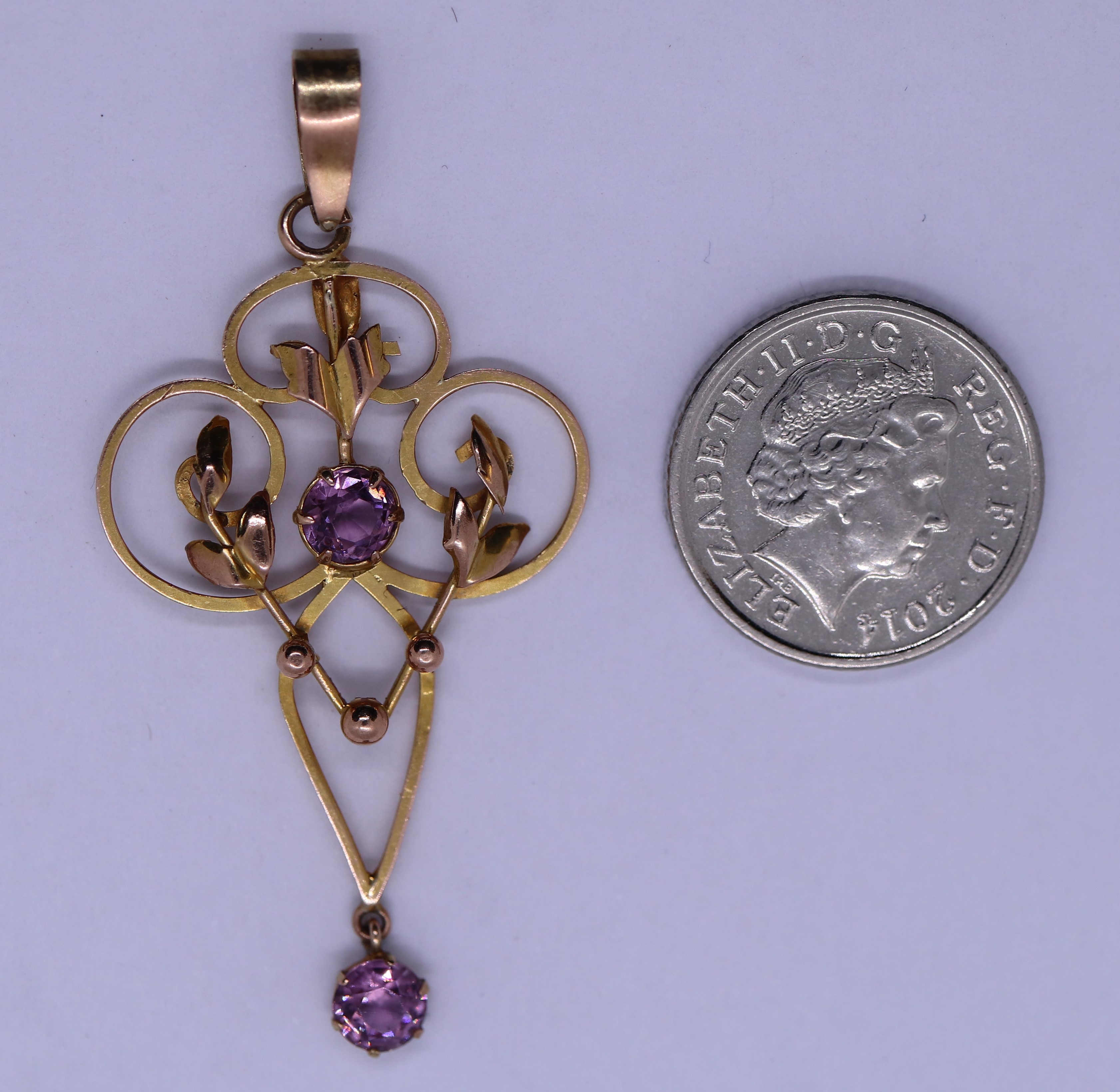 Antique 9ct gold and amethyst pendant - Image 2 of 2