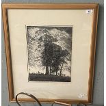 Framed woodcut L/E print - Doomed Giants. Elms at Ardens Graften 1/50 William T Rawlinson 1977