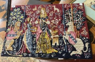 Vintage needle point tapestry - The lady & the unicorn - Approx size 48 cm 68cm