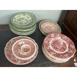 Large collection of red & green china