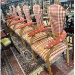 Set of six maple framed upholstered armchairs. Each chair cost £600 new.