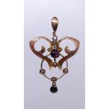Victorian rose gold garnet and pearl pendant