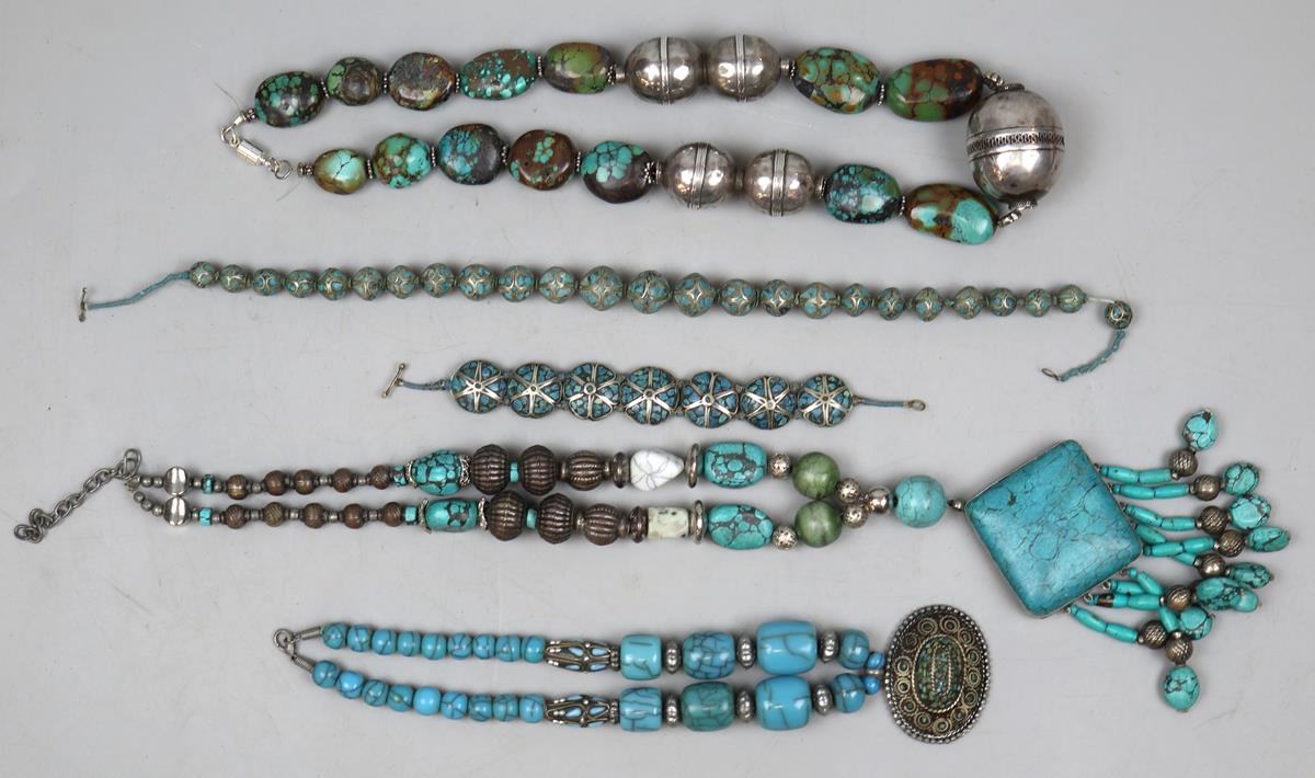 Vintage Himalayan / Tibet silver & turquoise necklaces