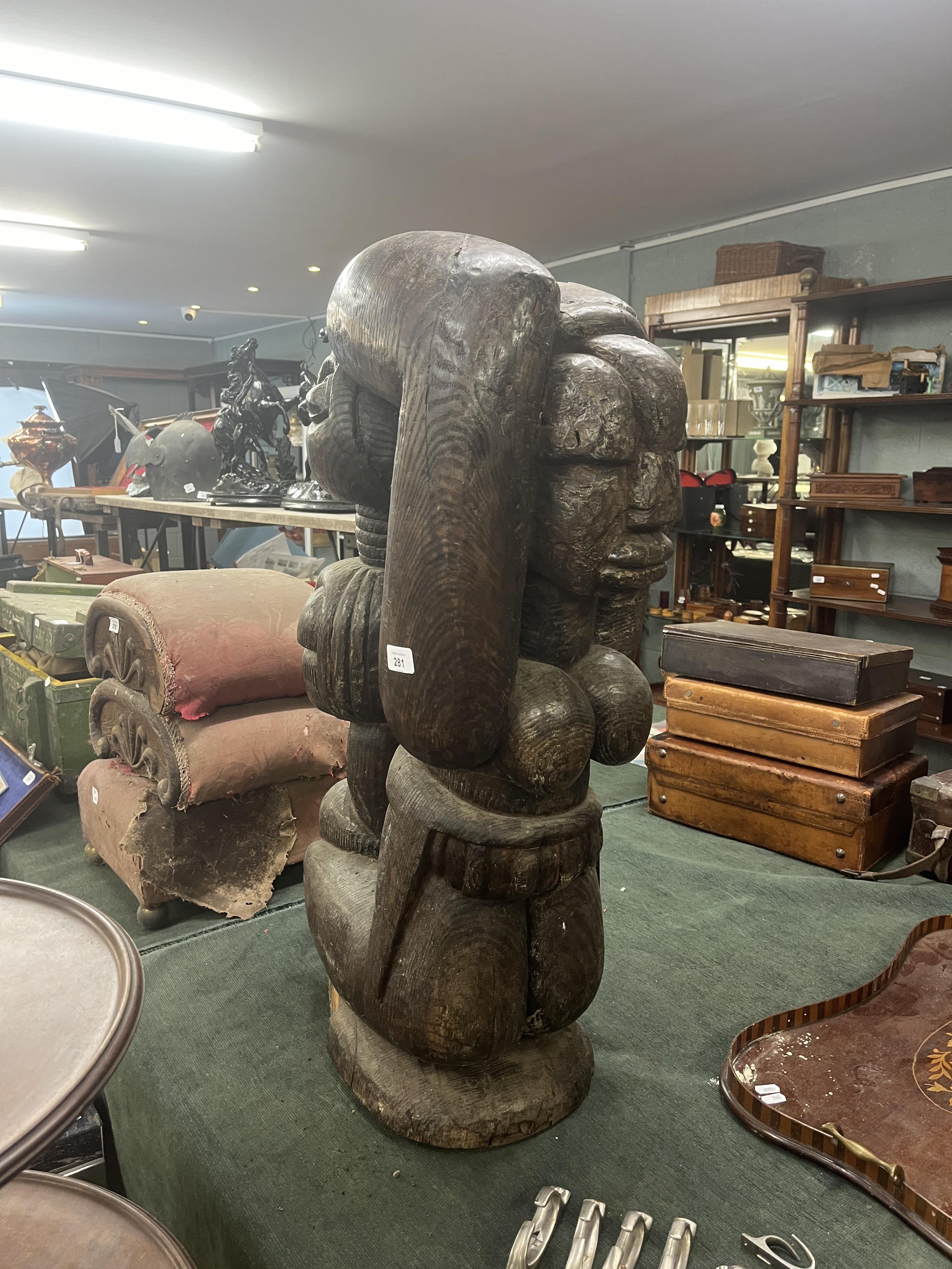 Large wooden Tribal carved figure - Approx height: 85cm - Image 2 of 3