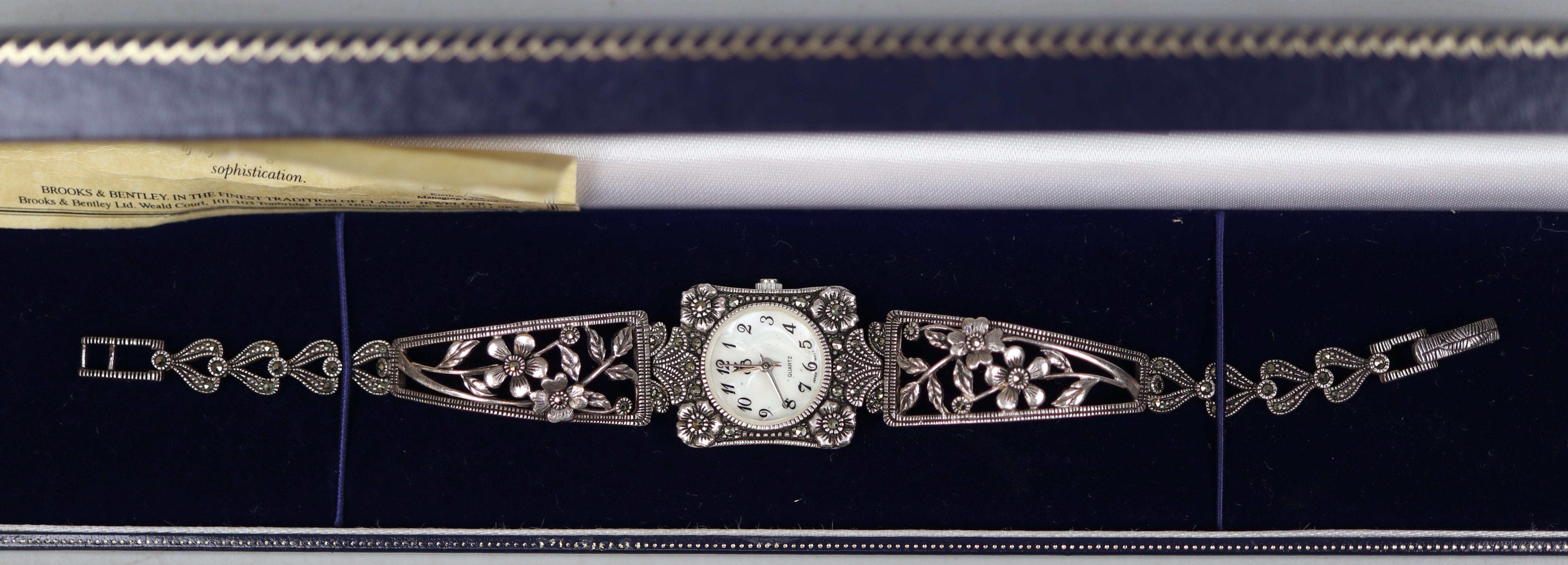 Brooks & Bentley hallmarked silver marcasite watch in good working order. - Image 2 of 2