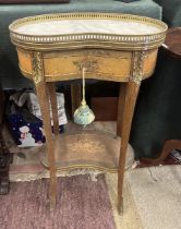 2 tier French kidney shaped side table with ormolu mounts