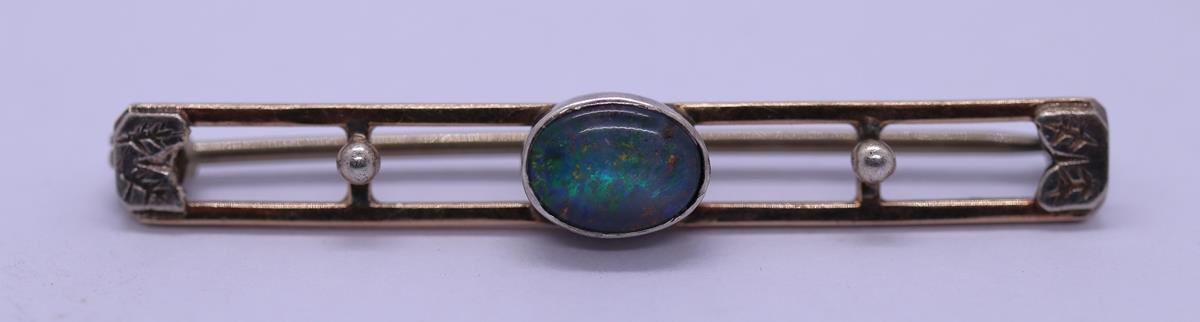 Antique 9ct opal and pearl bar brooch