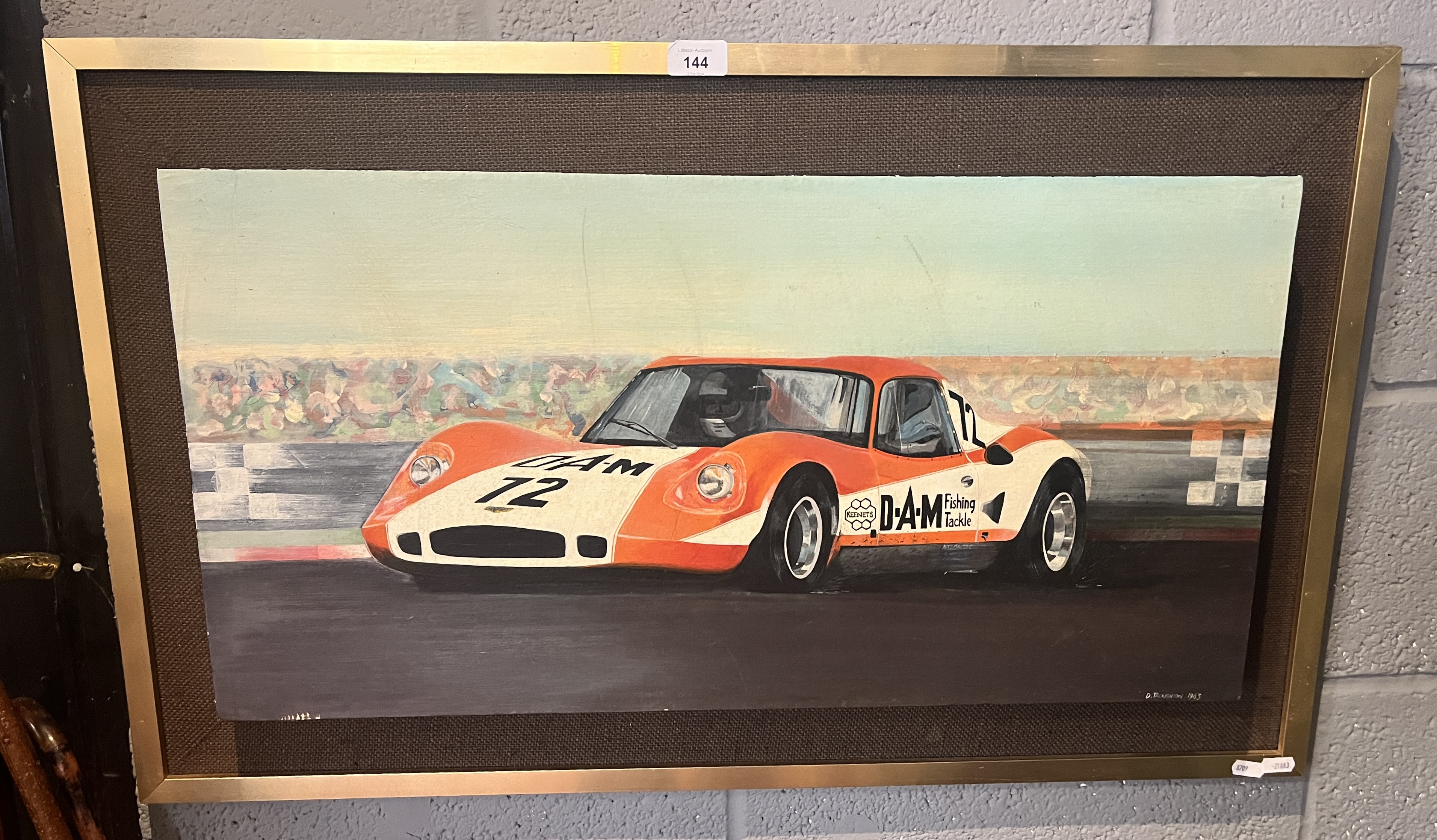 Framed oil on canvas of a Chevron B8 racing car signed D Troughton '83 - Approx 86cm x 53cm - Image 3 of 3