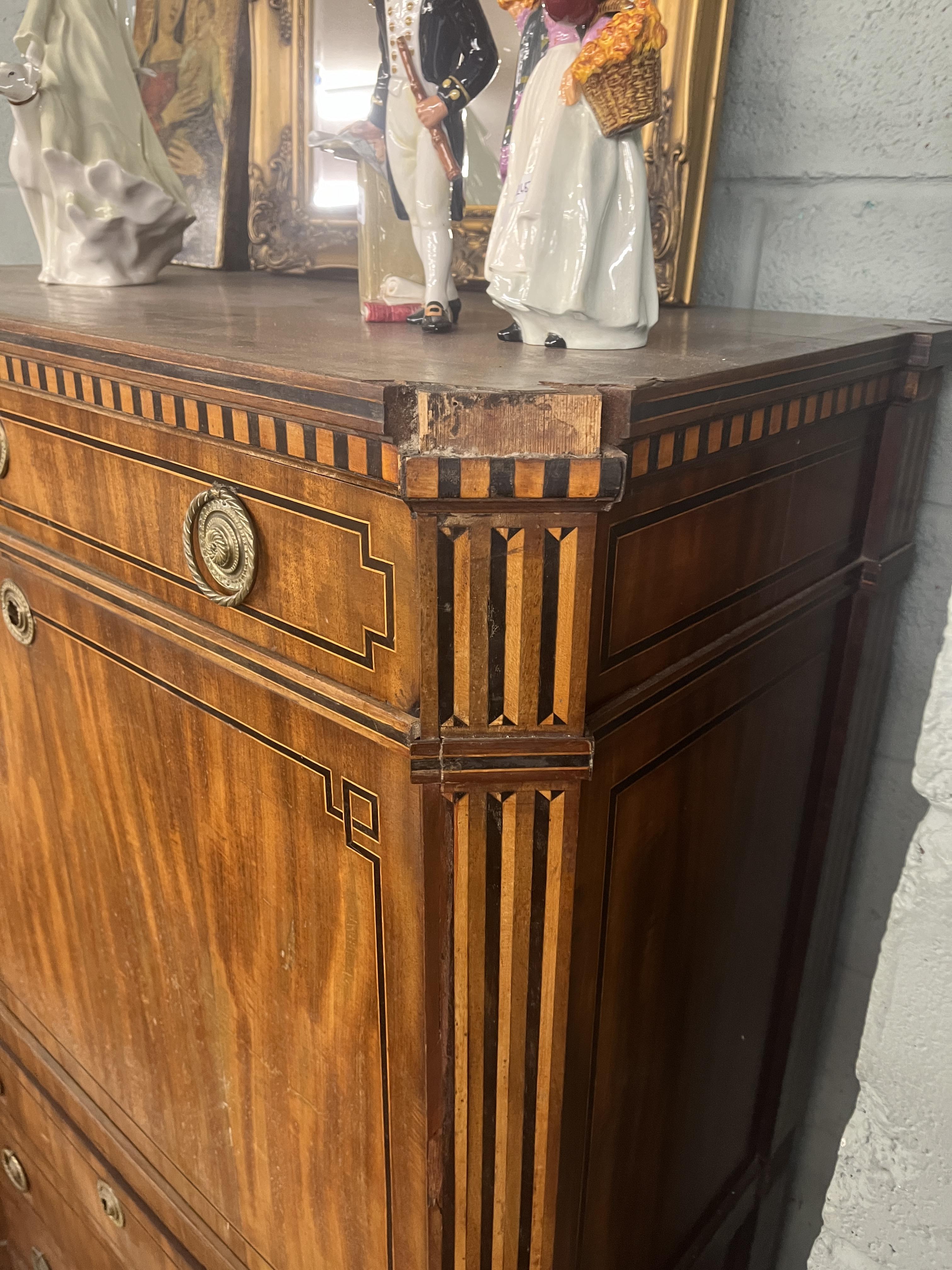 Antique inlaid secretaire chest - Approx size: W: 102cm D: 47cm H: 150cm - Image 2 of 6