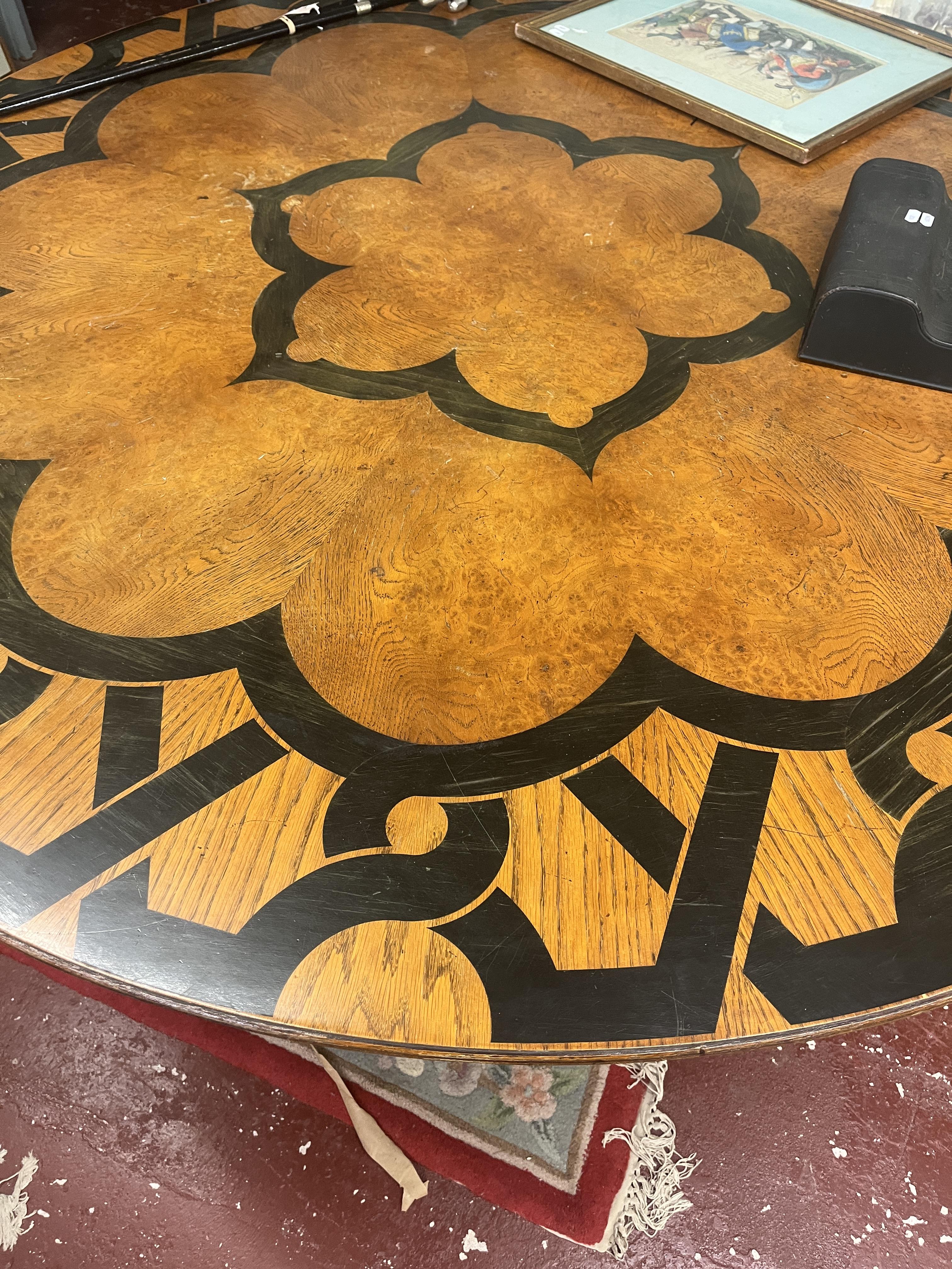 Large antique circular inlaid pedestal table - Approx size: Diameter 183cm, Height 76cm - Image 3 of 3