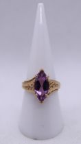 9ct gold amethyst set ring - Size N