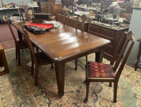 Mahogany wind out dining room table together with 6 chairs and a carver marked Piggott - Approx size