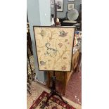 Rosewood pole on tripod with embroided tapestry fire screen