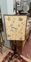 Rosewood pole on tripod with embroided tapestry fire screen