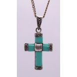 Silver turquoise cross on chain