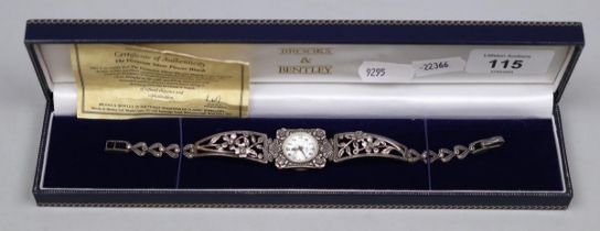 Brooks & Bentley hallmarked silver marcasite watch in good working order.
