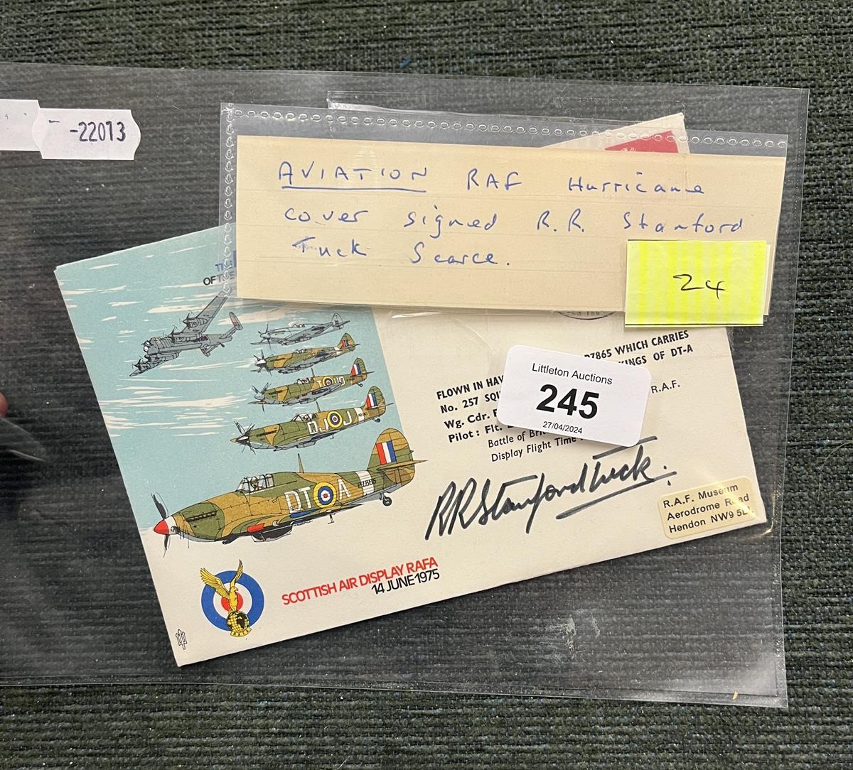 Postcard - Aviation. 1975 RAF Hurricane signed RR Stanford Tuck. Scarce