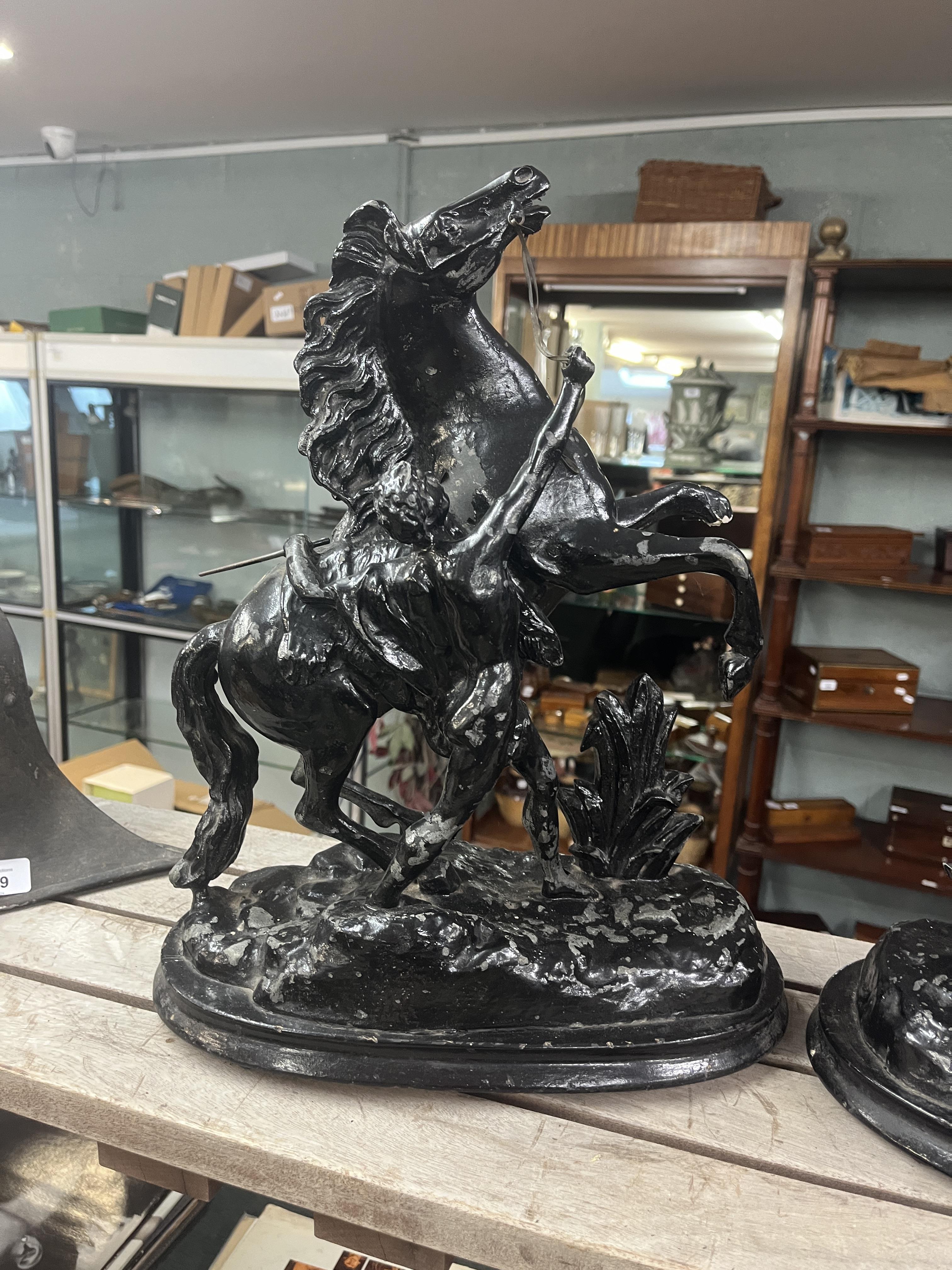 2 spelter marly horse & groom statues A/F - Approx height: 41cm - Image 3 of 3