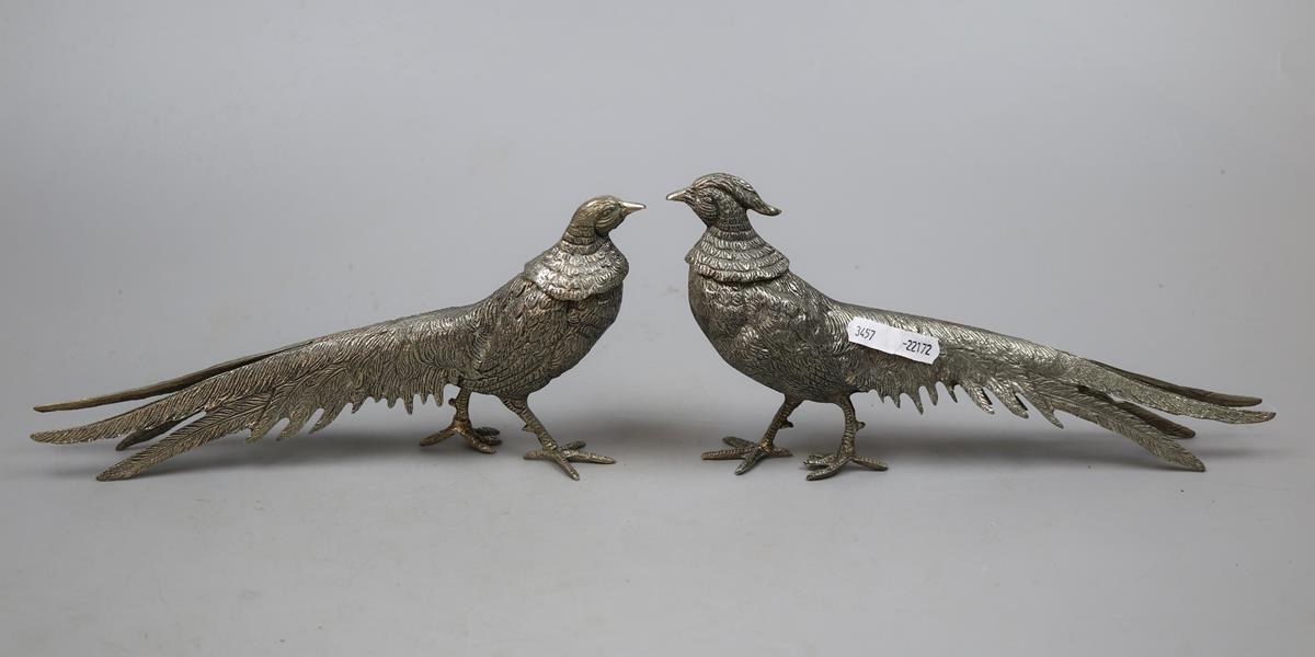 Pair of silver plated pheasents