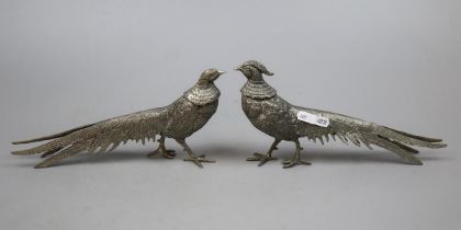 Pair of silver plated pheasents