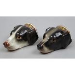 Pair of ceramic stirrup cups in the form of dogs