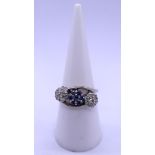 18ct white gold sapphire and diamond ring - Size N