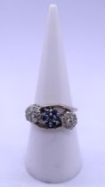 18ct white gold sapphire and diamond ring - Size N