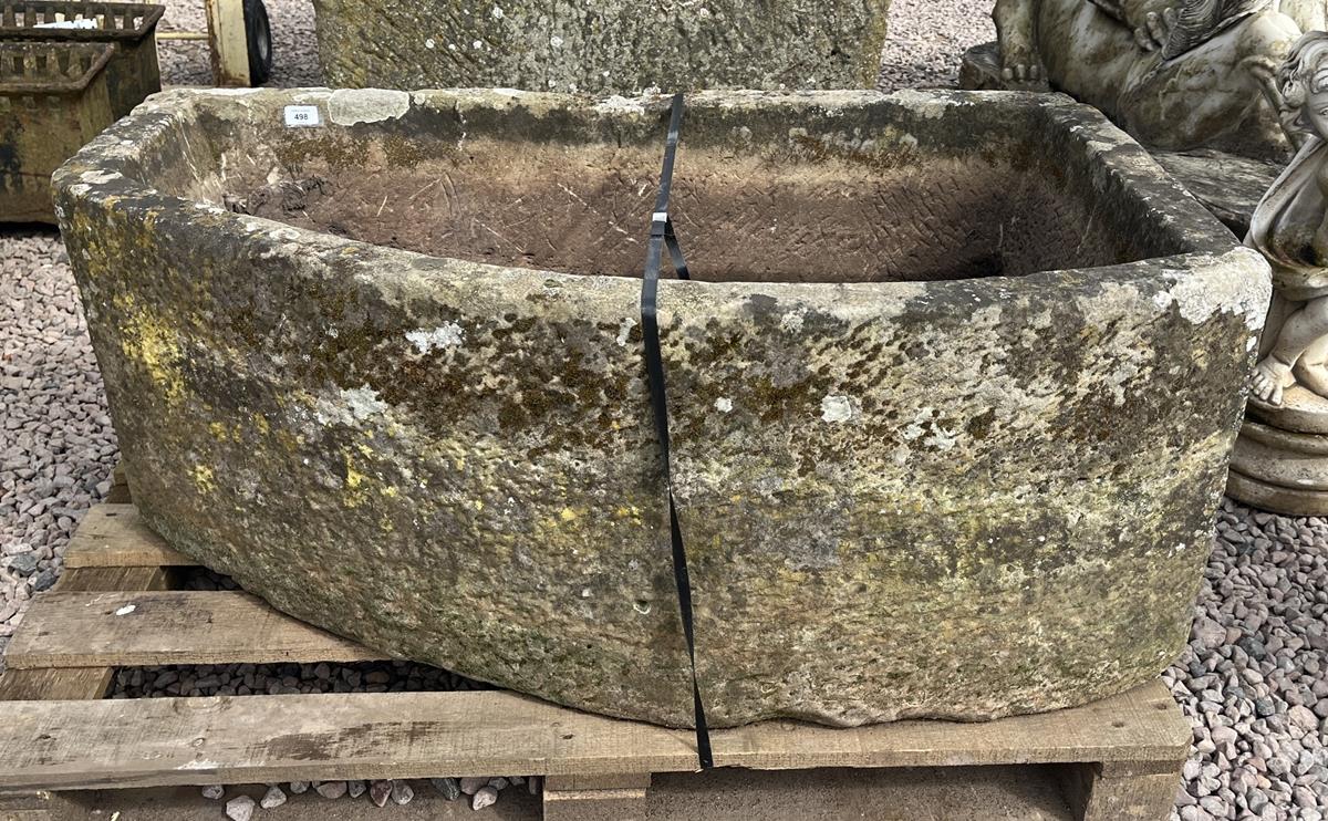 Large Antique natural stone corner D trough - Approx size: W: 117cm D: 70cm H: 47cm