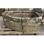 Large Antique natural stone corner D trough - Approx size: W: 117cm D: 70cm H: 47cm