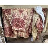 Pair of Clive Christian curtains with liners from stately home - Cream and red silk, this pattern