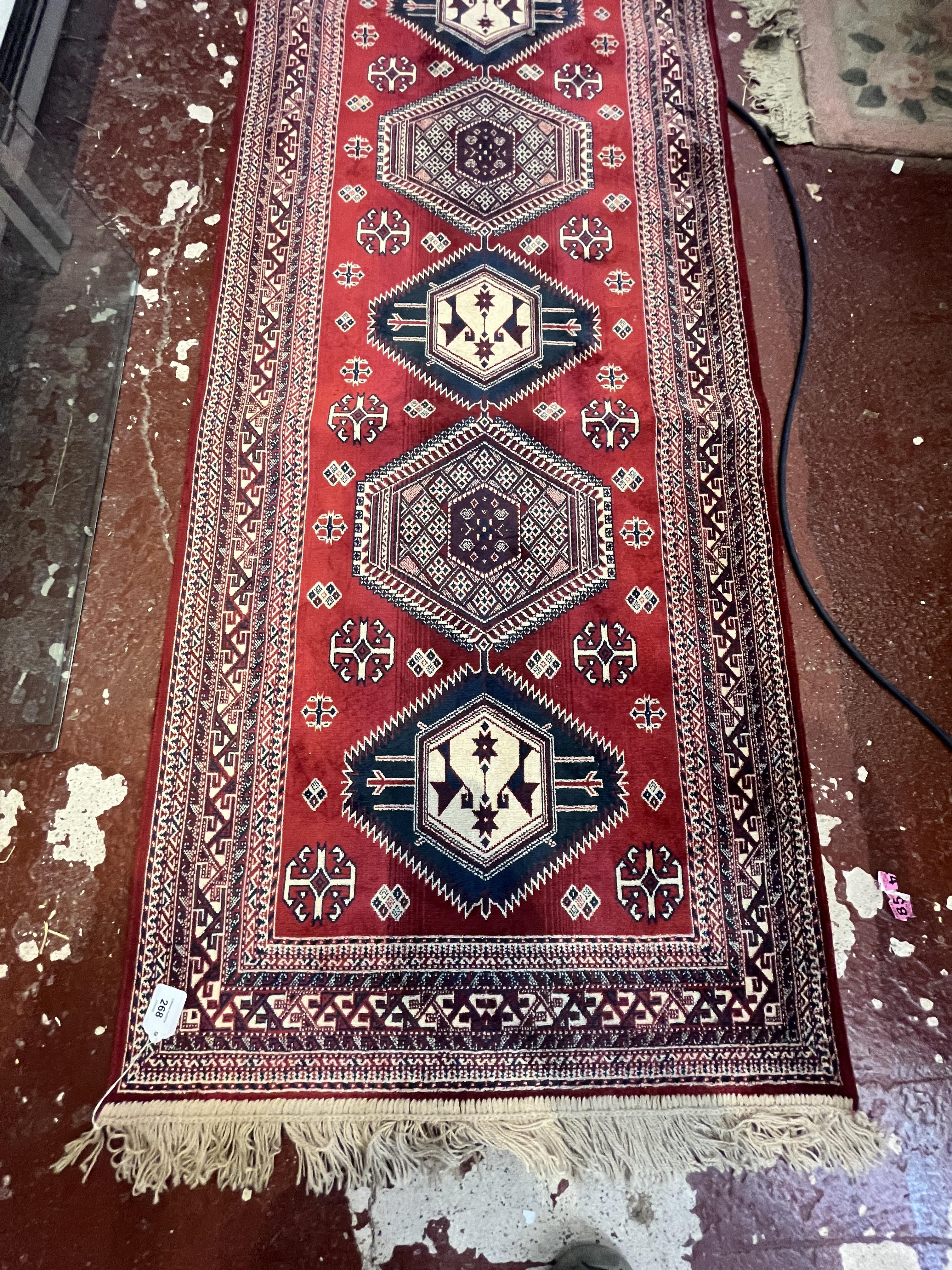 Belgian red pattered runner - Approx 230cm x 68cm - Image 2 of 4