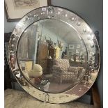 Large beveled glass circular mirror