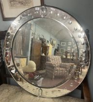 Large beveled glass circular mirror