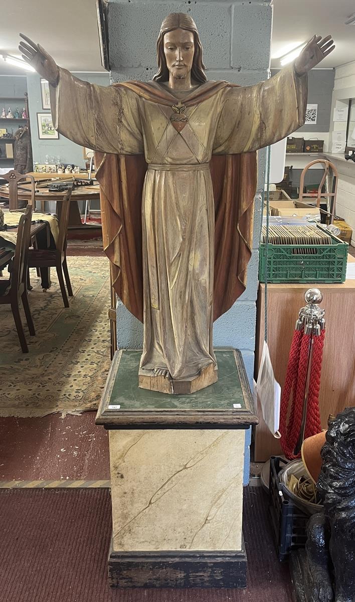 Large polychrome Christ on plinth - Approx overall height: 192cm