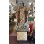 Large polychrome Christ on plinth - Approx overall height: 192cm