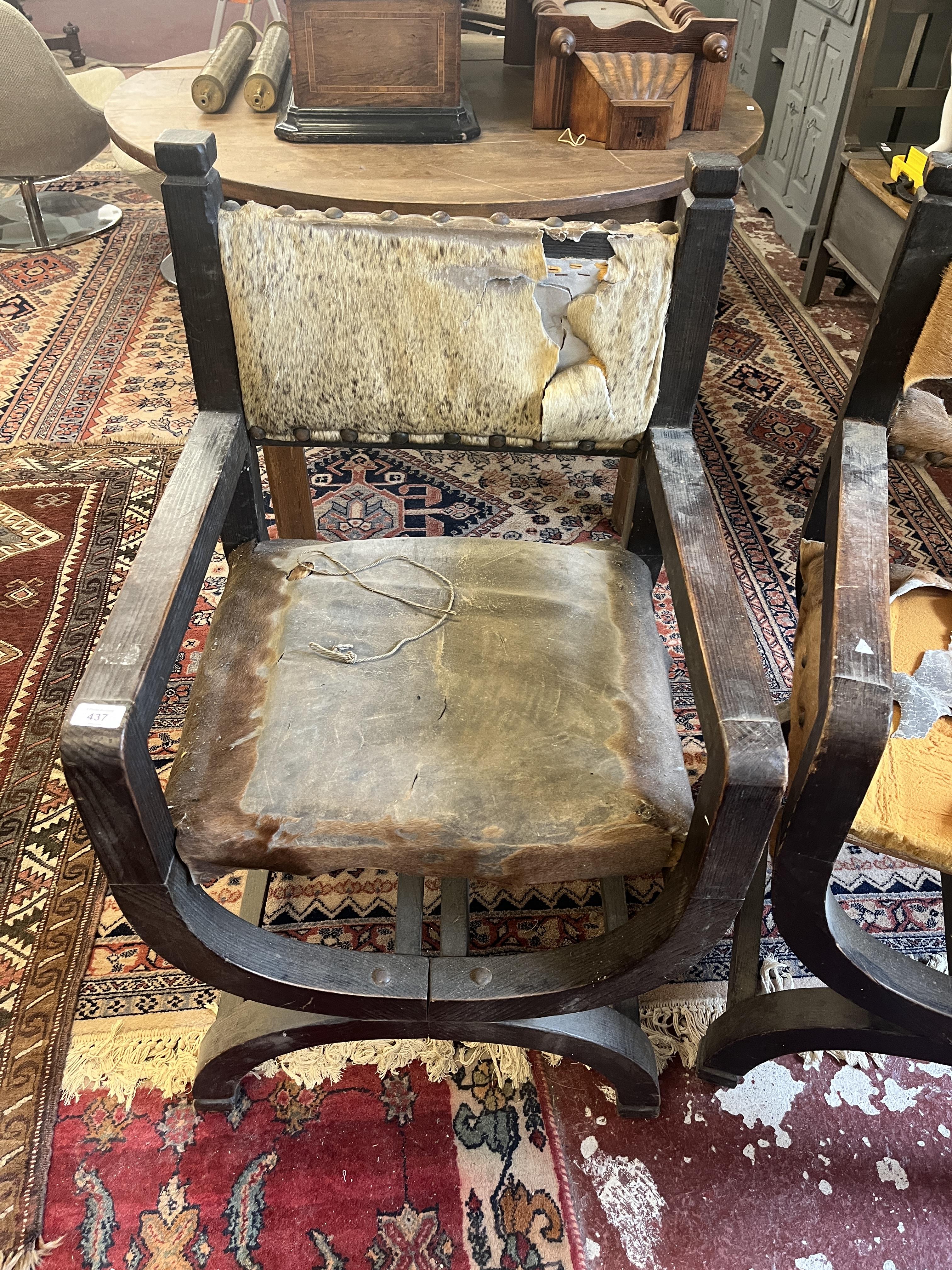 Pair of X framed chairs upholstered with animal hides - Image 2 of 5