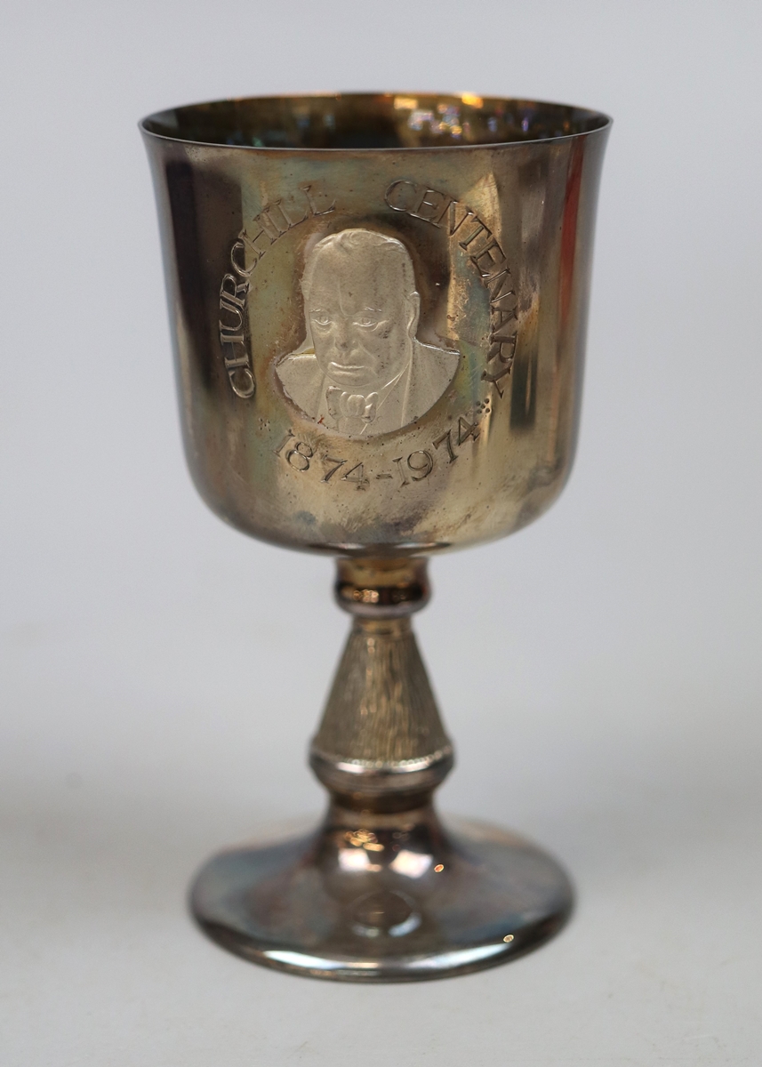 Aurum boxed hallmarked silver and gold plated Churchill Centenary Goblet - Approx 14cm tall - Image 3 of 6