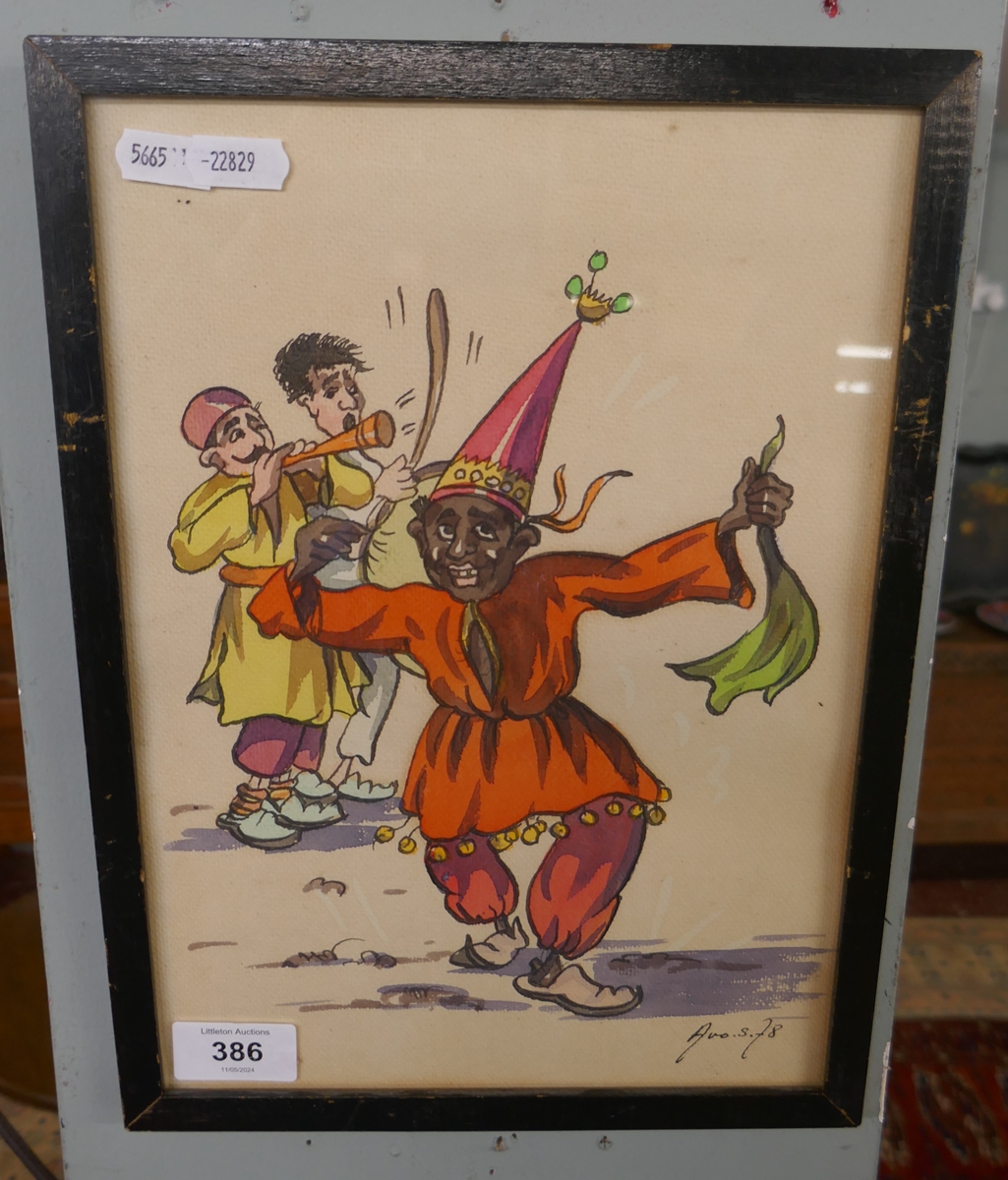2 framed Armenian caricature watercolours - Image 2 of 3