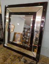 1920s Art Deco mirror with ruby glass - Approx size: 62cm x 68cm
