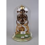 Thwaites & Reed skeleton clock in glass dome with marble base
