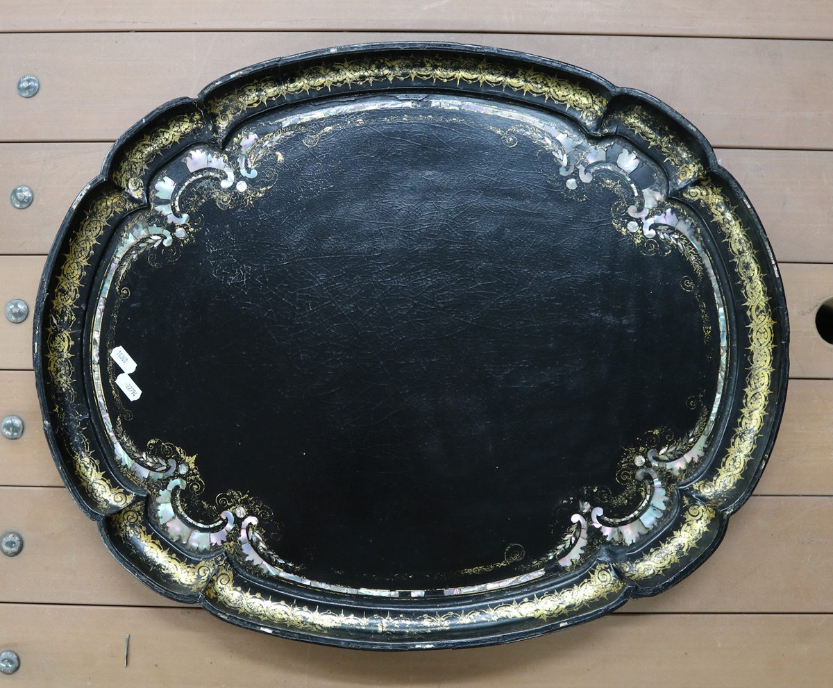 3 trays to include paper mƒch‚ inlaid with mother-of-pearl - Image 2 of 4