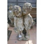 Boy and girl stone figure - Approx size: H 55cm