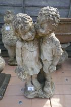 Boy and girl stone figure - Approx size: H 55cm
