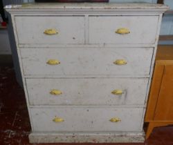 Vintage painted pine 2 over 3 chest of drawers - Approx size: W: 111cm D: 47cm H: 125cm