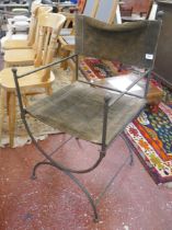 Wrought iron and leather X chair