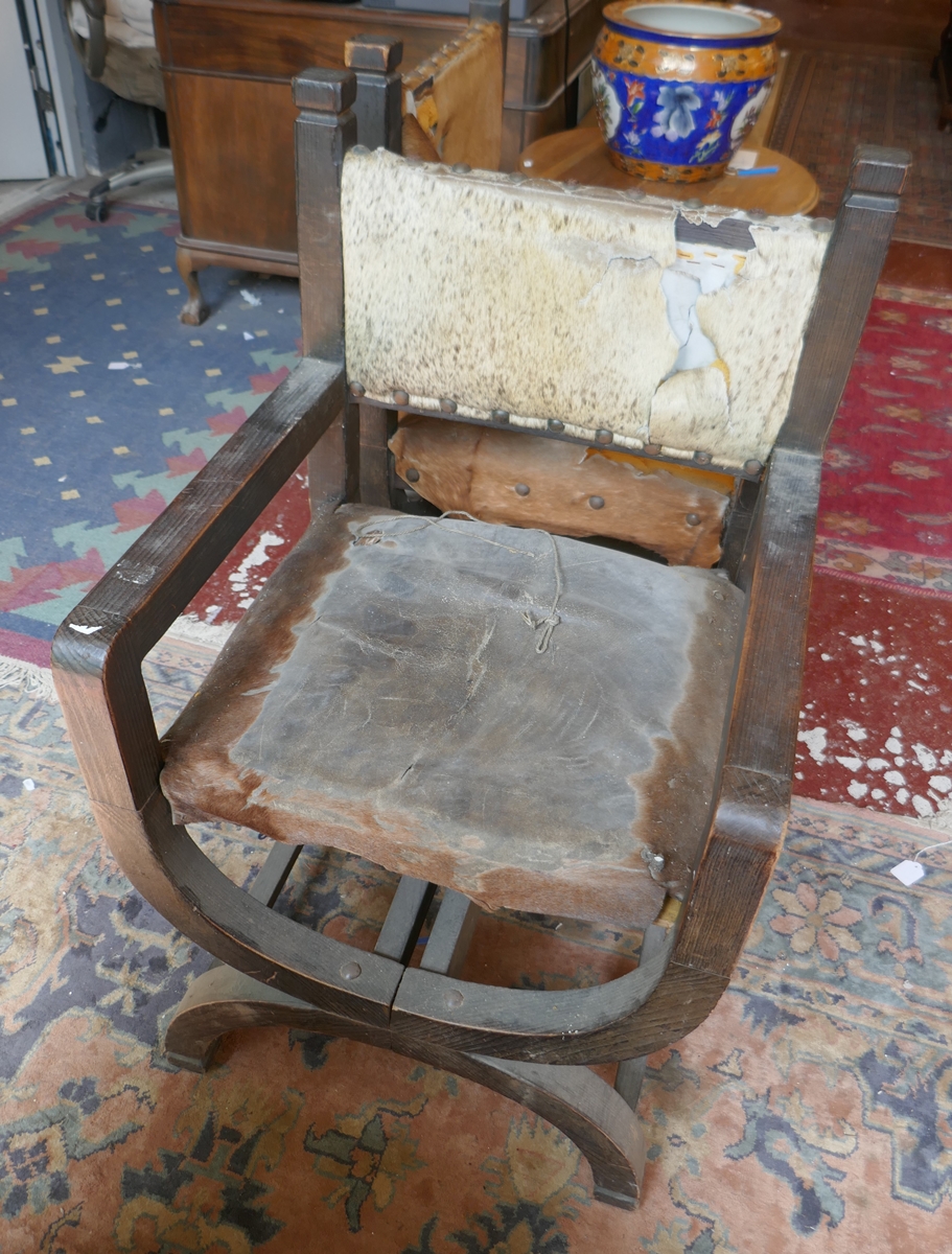 Pair of X framed chairs upholstered with animal hides - Image 3 of 5