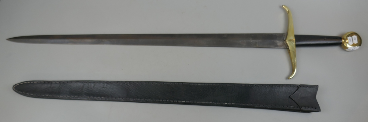 Hand and half type replica sword, Good quality - forged steel and brass with leather handle and - Image 2 of 2