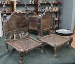 Pair of low Indian chairs - Approx height: 71cm