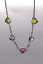 Silver amethyst and peridot heart necklace