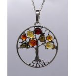 Large silver tree of life pendant on chain